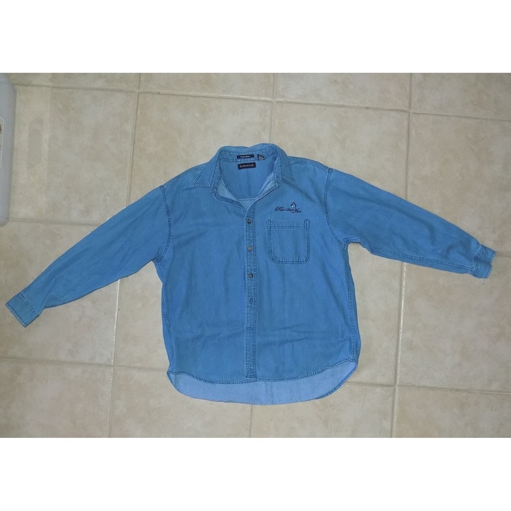 ULTRA CLUB Men's Blue Denim Button Down Shirt‎ Cypress Denim XL